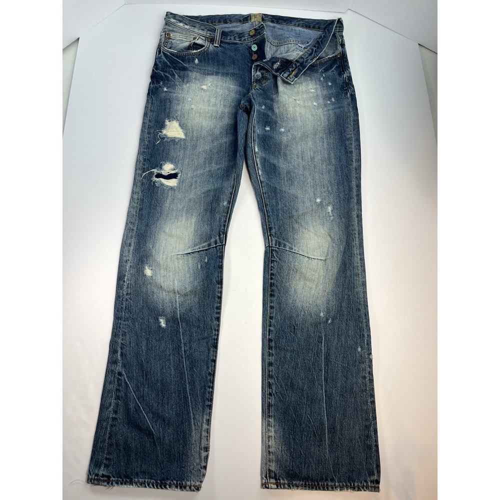 PRPS Barracuda Jeans Men's 36x34 Blue Straight Leg Button Fly Distressed